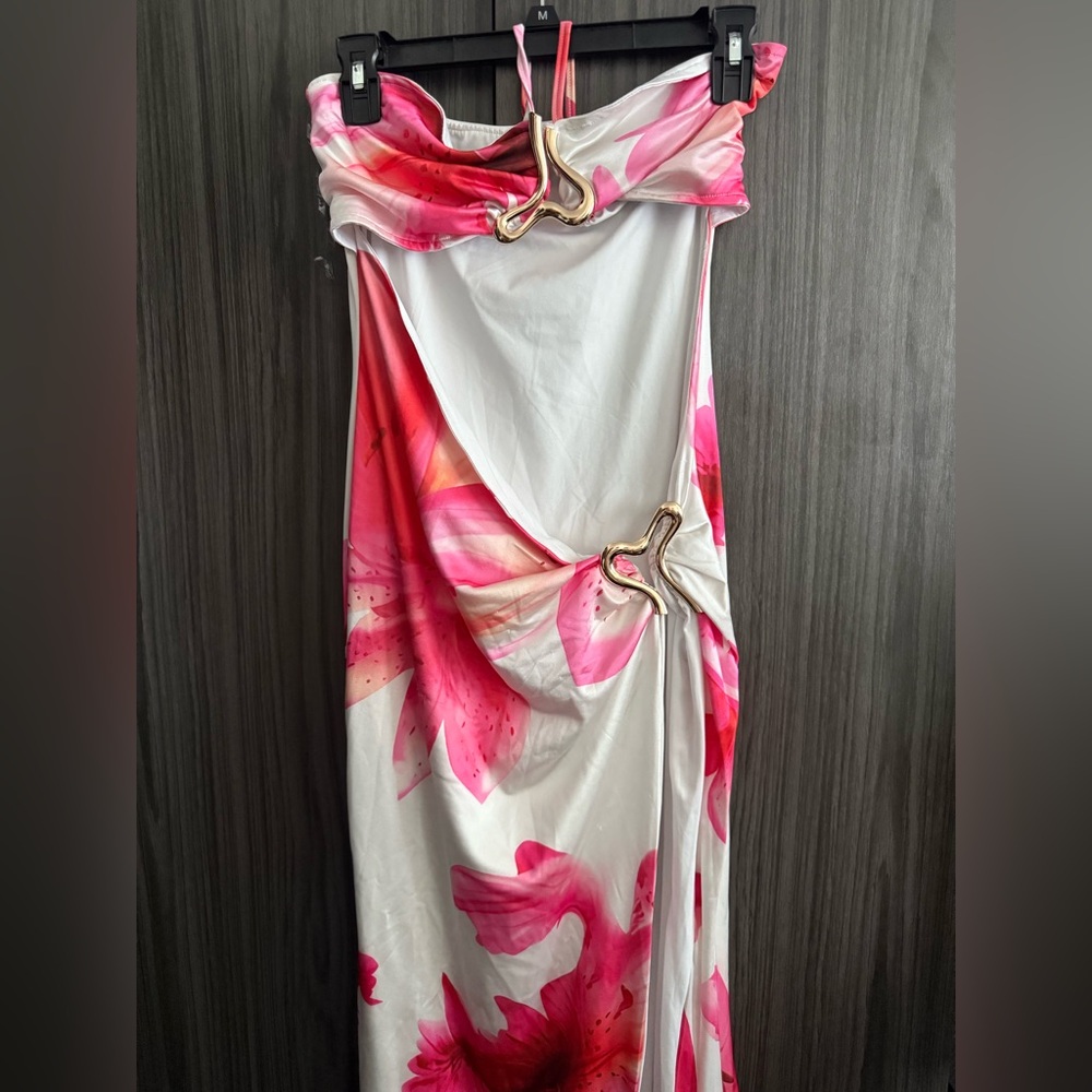 Fashion Nova Pink and White Asymmetrical Dress